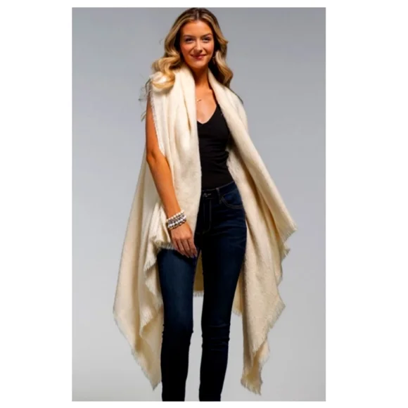 Fringe Faux Fur Vest Cascading Vest Shrug Poncho Duster Womens One Size … - Picture 1 of 7